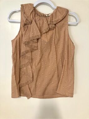 NWT Ulla Johnson Sleeveless Tan Ruffle Neck Tank Top: Size 4 (S)